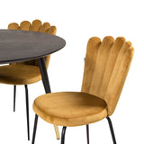 Jídelní stůl Dipp - 115 cm - Černá dýha / černé nohy s mosazným dippem + Limhamn Light - Židle - Gold Velvet_4