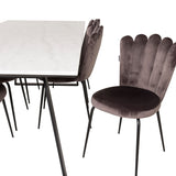 Estelle Matbord - Svart / Vit Marmor - 200*90*H76+Limhamn Light - Židle - Grey Velvet_6