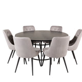 Copenhagen - Jídelní stůl kulatý - Černá / Black+Velvet Deluxe Jídelní židle - Černé nohy / Světle šedá velvet_6