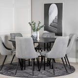 Copenhagen - Jídelní stůl kulatý - Černá / Black+Velvet Deluxe Jídelní židle - Černé nohy / Světle šedá velvet_6