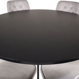 Copenhagen - Jídelní stůl kulatý - Černá / Black+Velvet Deluxe Jídelní židle - Černé nohy / Světle šedá velvet_6