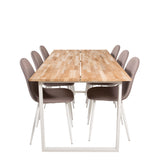 Cirebon Jídelní stůl 200*90cm - Teak / Bílá + Židle Polar - Šedá látka Bílé Nohy _6