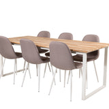 Cirebon Jídelní stůl 200*90cm - Teak / Bílá + Židle Polar - Šedá látka Bílé Nohy _6