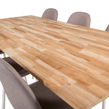 Cirebon Jídelní stůl 200*90cm - Teak / Bílá + Židle Polar - Šedá látka Bílé Nohy _6