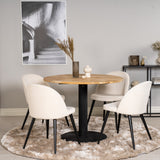 Kruhový stůl Cirebon - 100 cm - Teak / Černá + Sametová jídelní židle - Černé nohy /