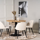 Kruhový stůl Cirebon - 100 cm - Teak / Černá + Sametová jídelní židle - Černé nohy /