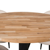 Kruhový stůl Cirebon - 100 cm - Teak / Černá + Sametová jídelní židle - Černé nohy /