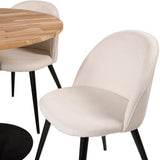 Kruhový stůl Cirebon - 100 cm - Teak / Černá + Sametová jídelní židle - Černé nohy /