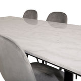 Estelle Matbord - Svart / Vit Marmor - 200*90*H76+jídelní židle Polar - černé nohy / světle šedá Velvet_6