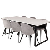 Estelle Matbord - Svart / Vit Marmor - 200*90*H76+Velvet Matstol - Svart / Ljusgrå Sammet_6