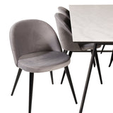 Estelle Matbord - Svart / Vit Marmor - 200*90*H76+Velvet Matstol - Svart / Ljusgrå Sammet_6