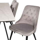 Estelle Matbord - Svart / Vit Marmor - 200*90*H76+Velvet Deluxe Jídelní židle - Černé nohy / Světle šedá velvet_6