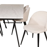 Estelle Matbord - Svart / Vit Marmor - 200*90*H76+Velvet jídelní židle - černá