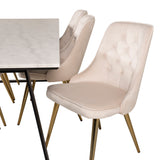 Estelle Matbord - Svart / Vit Marmor - 200*90*H76+Velvet Deluxe Jídelní židle - B