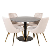 Estelle runt Matbord - Svart / Svart marmor - ø106*H75+Velvet Deluxe Jídelní židle - Noha z kartáčované mosazi / Beige Velvet_4