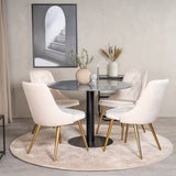 Estelle runt Matbord - Svart / Svart marmor - ø106*H75+Velvet Deluxe Jídelní židle - Noha z kartáčované mosazi / Beige Velvet_4