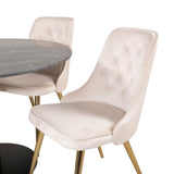 Estelle runt Matbord - Svart / Svart marmor - ø106*H75+Velvet Deluxe Jídelní židle - Noha z kartáčované mosazi / Beige Velvet_4
