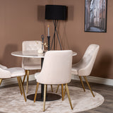 Estelle runt Matbord - Svart / Vit marmor - ø106*H75+Velvet Deluxe Jídelní židle - Noha z kartáčované mosazi / Beige Velvet_4