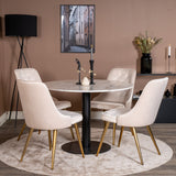 Estelle runt Matbord - Svart / Vit marmor - ø106*H75+Velvet Deluxe Jídelní židle - Noha z kartáčované mosazi / Beige Velvet_4