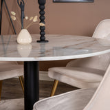 Estelle runt Matbord - Svart / Vit marmor - ø106*H75+Velvet Deluxe Jídelní židle - Noha z kartáčované mosazi / Beige Velvet_4