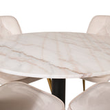 Estelle runt Matbord - Svart / Vit marmor - ø106*H75+Velvet Deluxe Jídelní židle - Noha z kartáčované mosazi / Beige Velvet_4