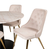 Estelle runt Matbord - Svart / Vit marmor - ø106*H75+Velvet Deluxe Jídelní židle - Noha z kartáčované mosazi / Beige Velvet_4