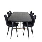 Zlatý rozkládací stůl - 180/220*85*H76 Černá dýha - Černé nohy - Mosazné detaily+Jídelní židle Polar - Černé nohy / Black Velvet (ersätter 19902-888)_6