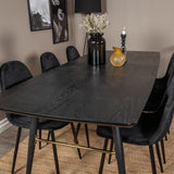 Zlatý rozkládací stůl - 180/220*85*H76 Černá dýha - Černé nohy - Mosazné detaily+Jídelní židle Polar - Černé nohy / Black Velvet (ersätter 19902-888)_6