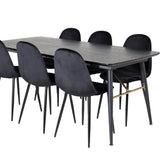 Zlatý rozkládací stůl - 180/220*85*H76 Černá dýha - Černé nohy - Mosazné detaily+Jídelní židle Polar - Černé nohy / Black Velvet (ersätter 19902-888)_6