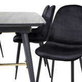 Zlatý rozkládací stůl - 180/220*85*H76 Černá dýha - Černé nohy - Mosazné detaily+Jídelní židle Polar - Černé nohy / Black Velvet (ersätter 19902-888)_6