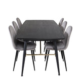 Zlatý rozkládací stůl - 180/220*85*H76 Černá dýha - Černé nohy - Mosazné detaily+Jídelní židle Polar - Černé nohy / Světle šedý samet (ersätter 19902-885)_6