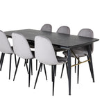 Zlatý rozkládací stůl - 180/220*85*H76 Černá dýha - Černé nohy - Mosazné detaily+Jídelní židle Polar - Černé nohy / Světle šedý samet (ersätter 19902-885)_6