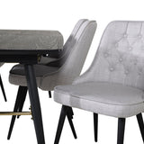 Zlatý rozkládací stůl - 180/220*85*H76 Černá dýha - Černé nohy - Mosazné detaily+Jídelní židle Velvet Deluxe - Černé nohy - Světle šedá Fabric_6