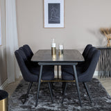 Zlatý rozkládací stůl - 180/220*85*H76 Černá dýha - Černé nohy - Mosazné detaily+Jídelní židle Velvet Deluxe - Černé nohy - Černá Fabric_6