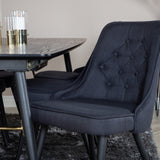 Zlatý rozkládací stůl - 180/220*85*H76 Černá dýha - Černé nohy - Mosazné detaily+Jídelní židle Velvet Deluxe - Černé nohy - Černá Fabric_6