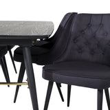 Zlatý rozkládací stůl - 180/220*85*H76 Černá dýha - Černé nohy - Mosazné detaily+Jídelní židle Velvet Deluxe - Černé nohy - Černá Fabric_6