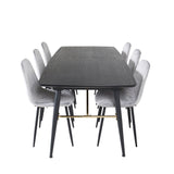 Zlatý rozkládací stůl - 180/220*85*H76 Černá dýha - Černé nohy - Mosazné detaily+Jídelní židle Polar Diamond - Černé nohy - Šedá Velvet_6