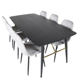 Zlatý rozkládací stůl - 180/220*85*H76 Černá dýha - Černé nohy - Mosazné detaily+Jídelní židle Polar Diamond - Černé nohy - Šedá Velvet_6