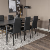 Zlatý rozkládací stůl - 180/220*85*H76 Černá dýha - Černé nohy - Mosazné detaily+Slim High Back Jídelní židle - Černé nohy - Černá PU_6