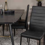 Zlatý rozkládací stůl - 180/220*85*H76 Černá dýha - Černé nohy - Mosazné detaily+Slim High Back Jídelní židle - Černé nohy - Černá PU_6