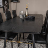 Zlatý rozkládací stůl - 180/220*85*H76 Černá dýha - Černé nohy - Mosazné detaily+Slim High Back Jídelní židle - Černé nohy - Černá PU_6