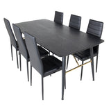 Zlatý rozkládací stůl - 180/220*85*H76 Černá dýha - Černé nohy - Mosazné detaily+Slim High Back Jídelní židle - Černé nohy - Černá PU_6