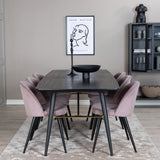 Zlatý rozkládací stůl - 180/220*85*H76 Černá dýha - Černé nohy - Mosazné detaily+Sametová jídelní židle Manšestr - Růžová / Černá_6