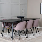 Zlatý rozkládací stůl - 180/220*85*H76 Černá dýha - Černé nohy - Mosazné detaily+Sametová jídelní židle Manšestr - Růžová / Černá_6