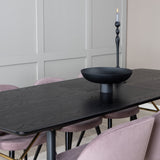 Zlatý rozkládací stůl - 180/220*85*H76 Černá dýha - Černé nohy - Mosazné detaily+Sametová jídelní židle Manšestr - Růžová / Černá_6