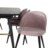 Zlatý rozkládací stůl - 180/220*85*H76 Černá dýha - Černé nohy - Mosazné detaily+Sametová jídelní židle Manšestr - Růžová / Černá_6