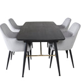 Zlatý prodlužovací stůl - 180/220*85*H76 Černá dýha - Černé nohy - Mosazné detaily +Jídelní židle Komfort - Černé nohy / Světle šedá Manšestr _4