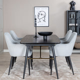 Zlatý prodlužovací stůl - 180/220*85*H76 Černá dýha - Černé nohy - Mosazné detaily +Jídelní židle Komfort - Černé nohy / Světle šedá Manšestr _4