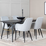 Zlatý prodlužovací stůl - 180/220*85*H76 Černá dýha - Černé nohy - Mosazné detaily +Jídelní židle Komfort - Černé nohy / Světle šedá Manšestr _4