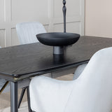 Zlatý prodlužovací stůl - 180/220*85*H76 Černá dýha - Černé nohy - Mosazné detaily +Jídelní židle Komfort - Černé nohy / Světle šedá Manšestr _4